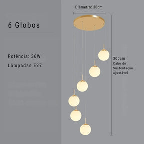 Lustre Pendente de Luxo para Pé-Direito Duplo Globos Estilo Clássico LEDZ -  Dourado/Prata – 6 Globos / 9 Globos / 12 Globos / 18 Globos / 24 Globos