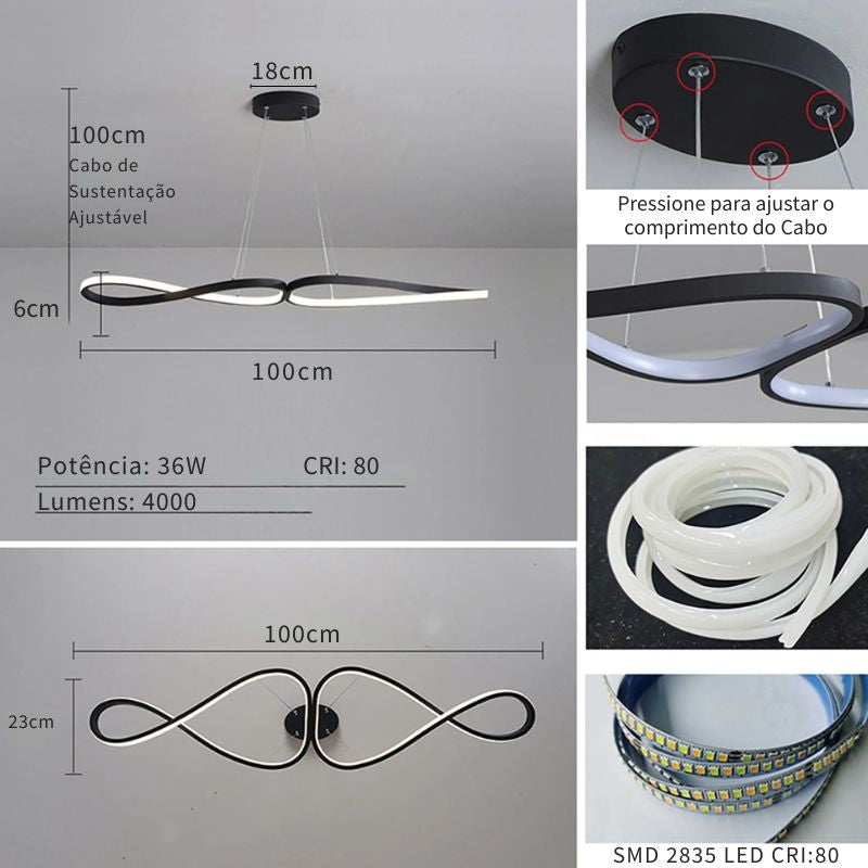 Lustre Pendente Minimalista Orgânico Gran Luxo Verona LEDZ – Dourado/Prata/Preto – 100cm – Controle Remoto e App