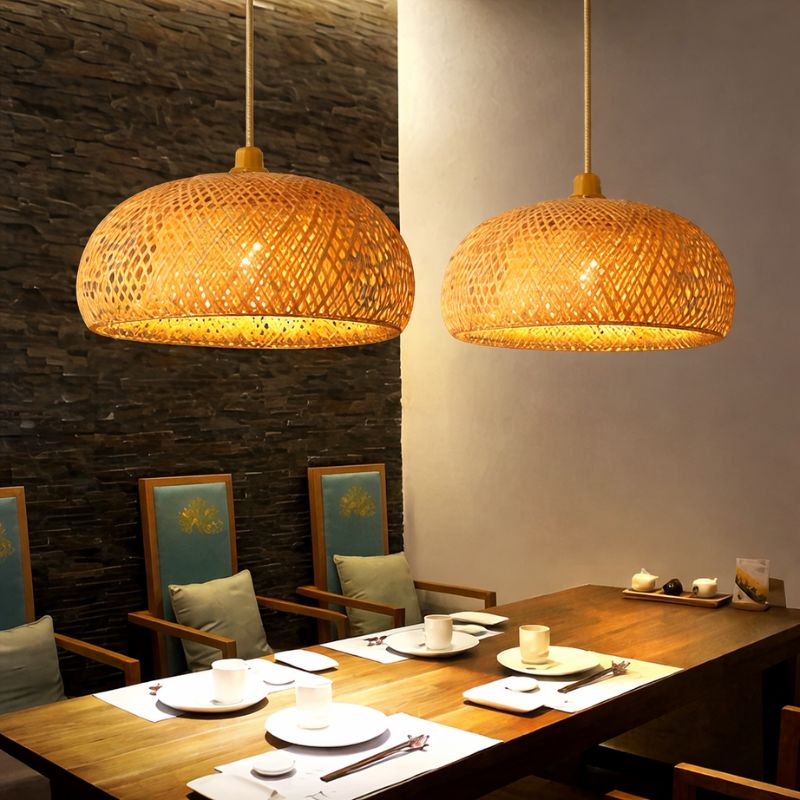 Lustre Pendente Estilo Japonês Wabi Sabi Bambu Artesanal - Takumi Led