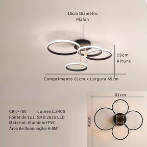 Lustre Luminária de Teto Circular Minimalista Com Controle Remoto e App de Celular Livorno LEDZ – Dourado / Prata / Preto – 61cm / 80cm