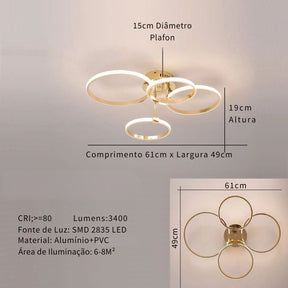 Lustre Luminária de Teto Circular Minimalista Com Controle Remoto e App de Celular Livorno LEDZ – Dourado / Prata / Preto – 61cm / 80cm