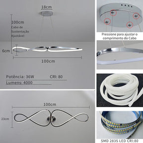 Lustre Pendente Minimalista Orgânico Gran Luxo Verona LEDZ – Dourado/Prata/Preto – 100cm – Controle Remoto e App