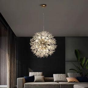 Lustre Pendente Moderno Dente de Leão Led - Dourado/Prata - 55cm