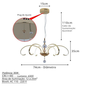 Lustre Pendente Escultural de Luxo Orgânico Opere Cascata LEDZ - Preto / Prata / Dourado