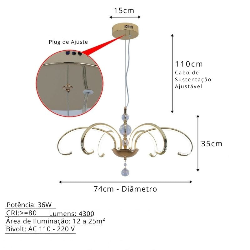 Lustre Pendente Escultural de Luxo Orgânico Opere Cascata LEDZ - Preto / Prata / Dourado
