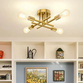 Lustre Luminária de Teto Plafon Nordico 4 Hastes Viggo LEDZ – Prata/Preto/Dourado