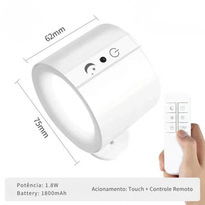 Luminária Arandela de Parede Sem Fio Com Controle Remoto Recarregável Para Decoração/Quadros/Espelhos Lexys LEDZ – Preto/Branco