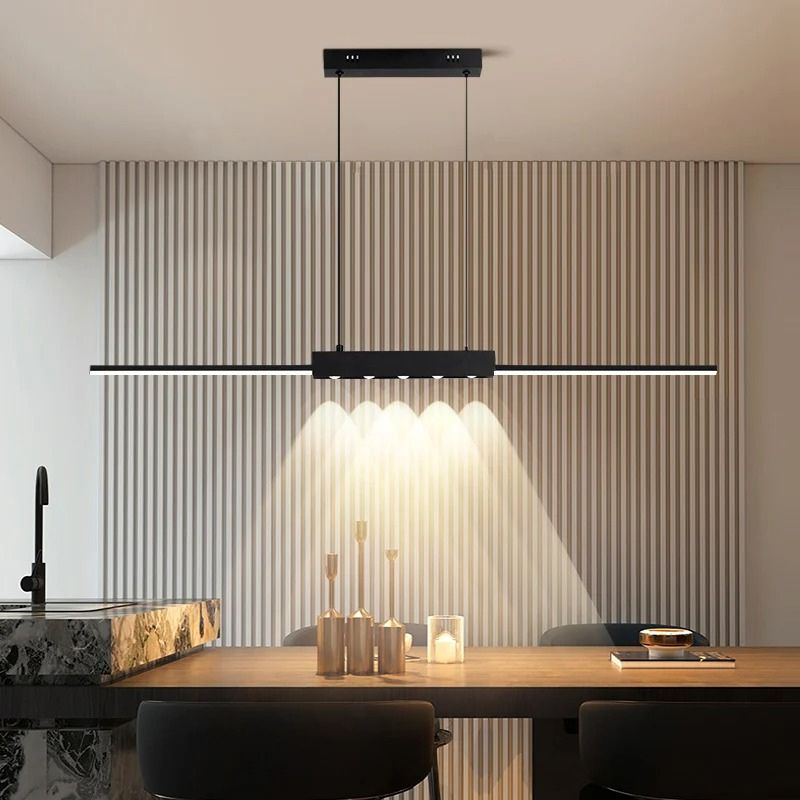 Lustre Pendente Minimalista Linear Slim com Foco em LED Central Pulse LEDZ – Preto – 100cm