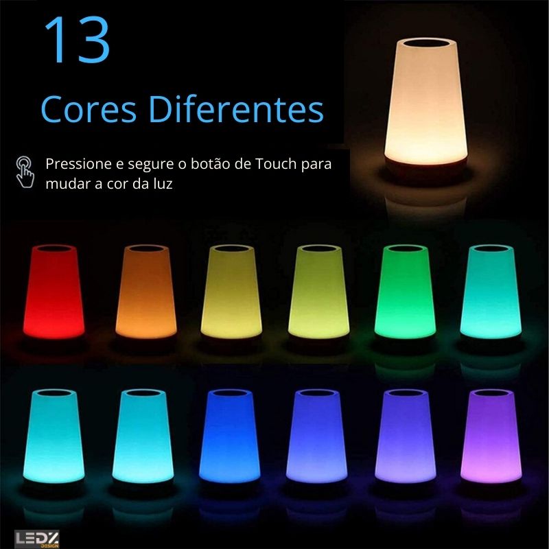 Luminária Touch USB - 13 Cores e 5 Intensidades