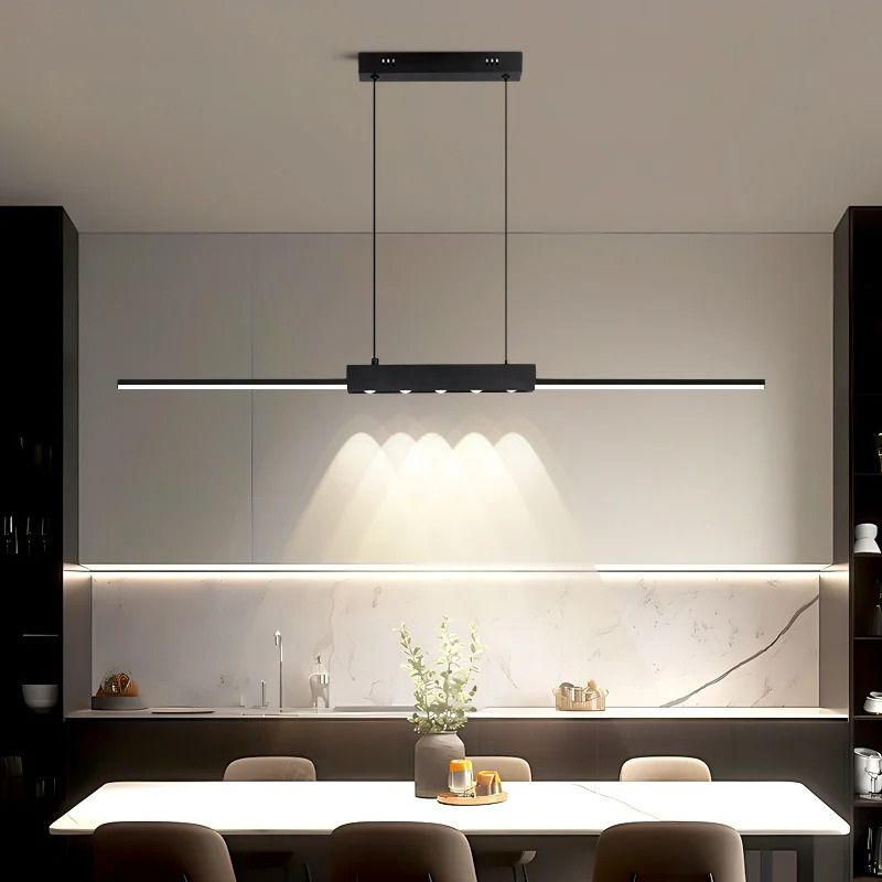 Lustre Pendente Minimalista Linear Slim com Foco em LED Central Pulse LEDZ – Preto – 100cm