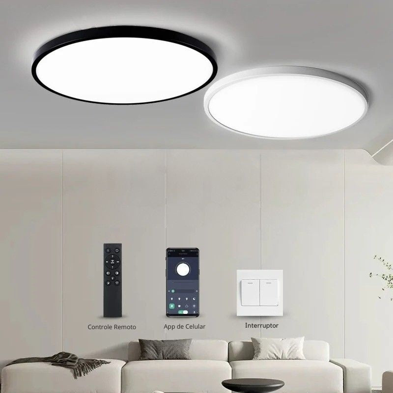 Luminária de Teto Plafon Ultra Slim LED - Com Controle Remoto, App de Celular - 22cm/30cm/40cm