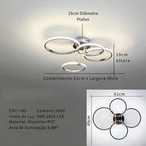 Lustre Luminária de Teto Circular Minimalista Com Controle Remoto e App de Celular Livorno LEDZ – Dourado / Prata / Preto – 61cm / 80cm