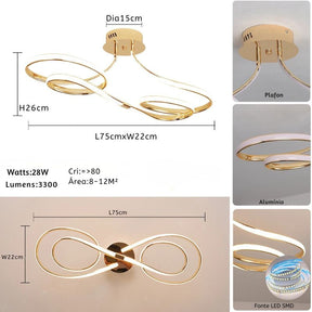 Lustre Luminária de Teto Plafon de Luxo Fluence LEDZ - Dourado/Prata/Preto – 75cm/96cm