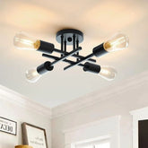 Lustre Luminária de Teto Plafon Nordico 4 Hastes Viggo LEDZ – Prata/Preto/Dourado