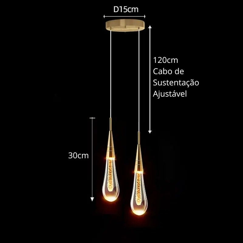 Lustre Pendente de Luxo Led - Gota D'Agua - 1/2/3/5 Pendentes