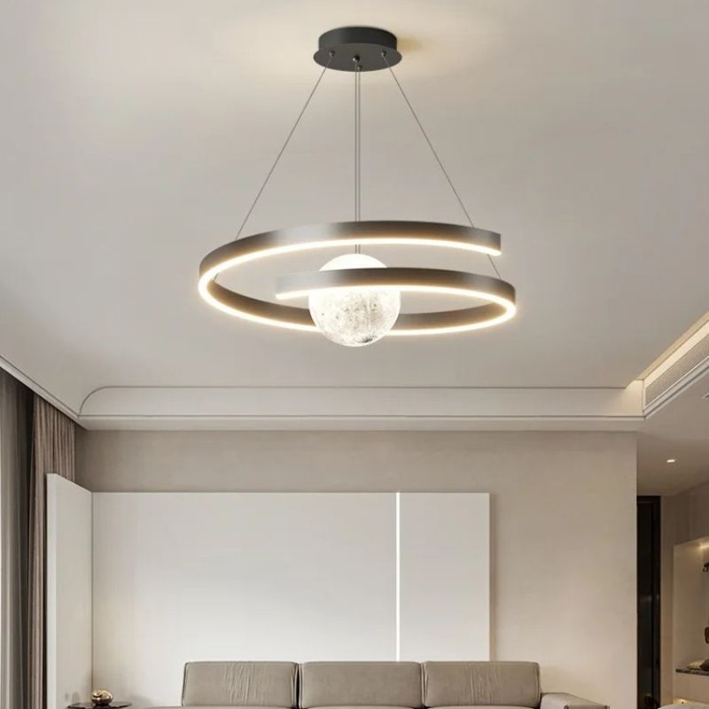 Lustre Pendente Minimalista Circular Orgânico Orbe LEDZ – Preto/Branco – 50cm/60cm/80cm