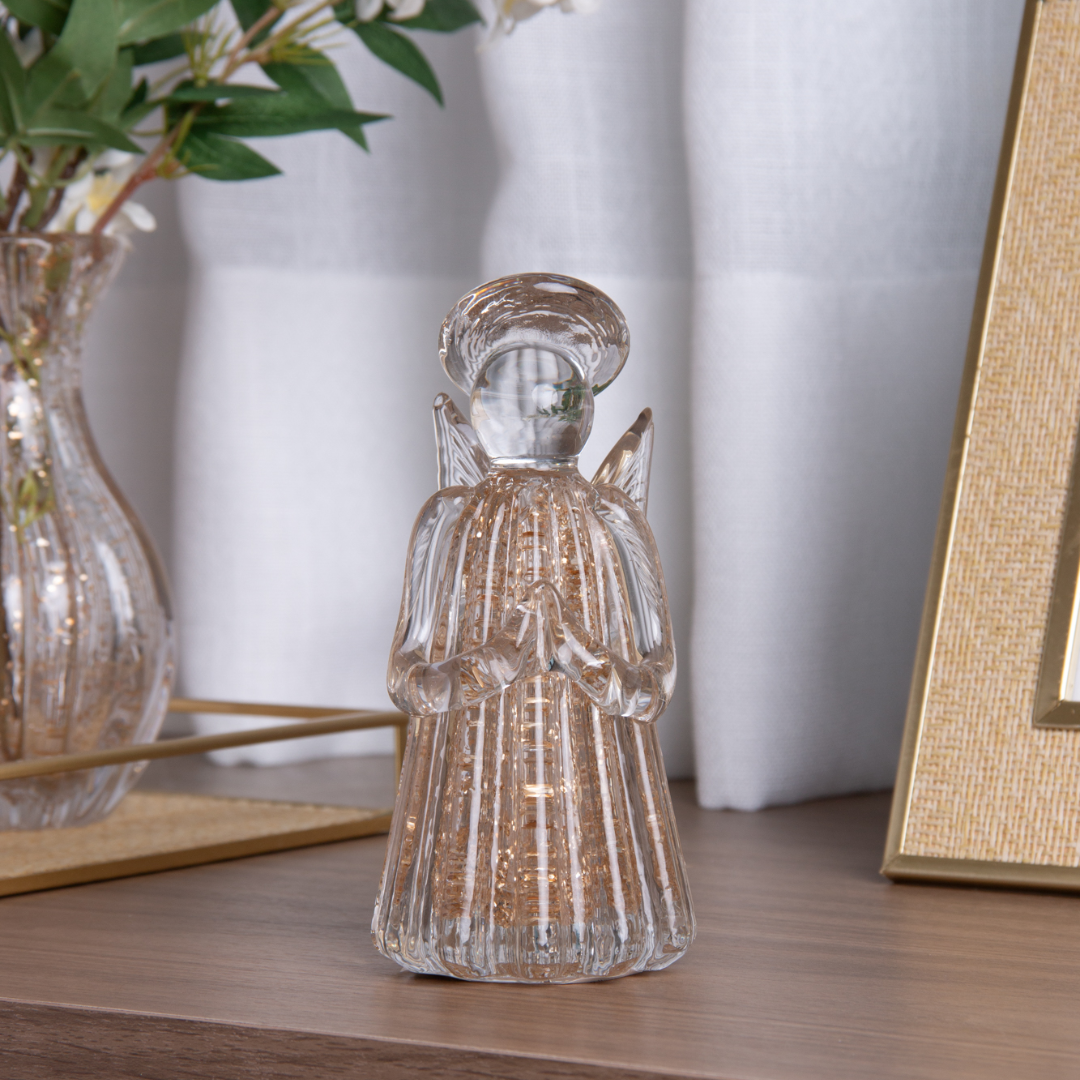 Escultura Anjo de Vidro Italy Dourado 15cm