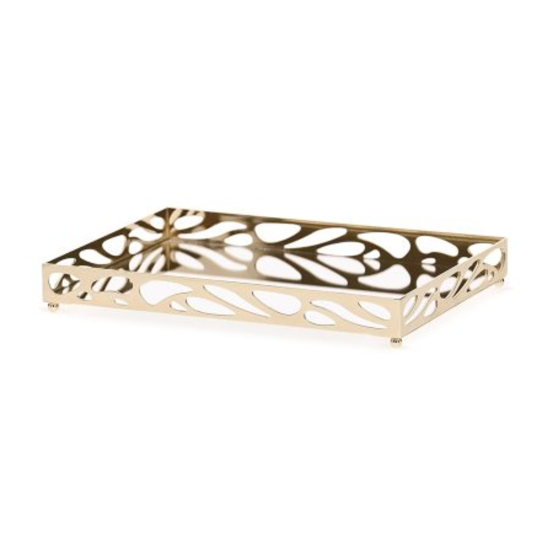 Bandeja em Metal Espelhada Leaf Dourada 24cm