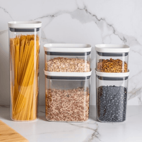 Pote Porta Mantimento Organizador Retangular com Tampa Hermética Natural com Branco Fechado Block  650ml