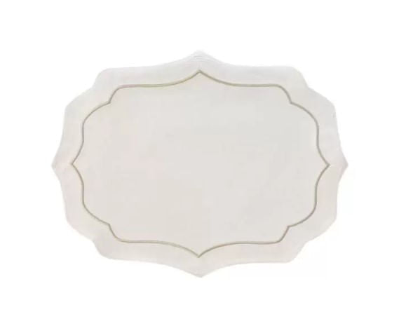 Conjunto de Jogo Americano Algodao Bordado Branco e Bege 47x37cm - 2 Peças