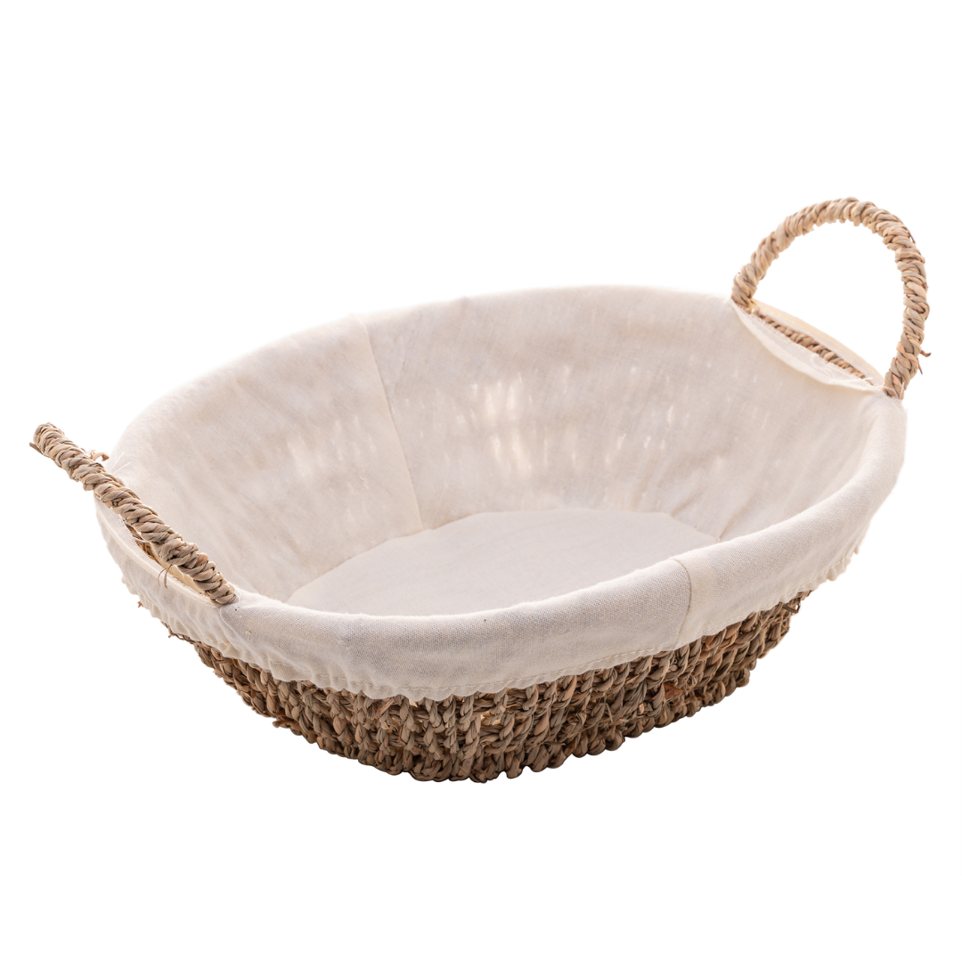 Cesta Oval de Sisal com Forro em Tecido 27cm