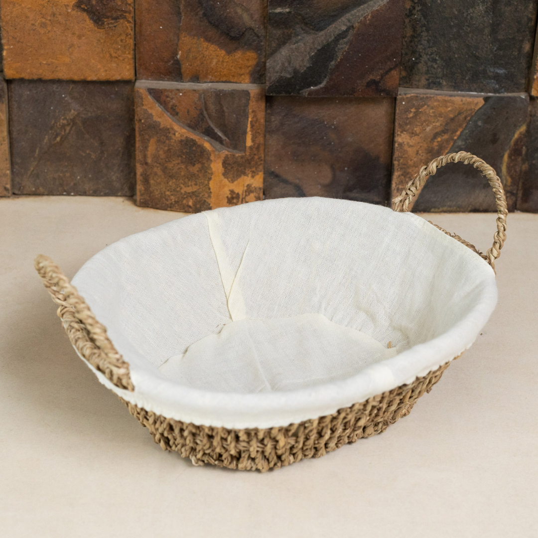 Cesta Oval de Sisal com Forro em Tecido 27cm