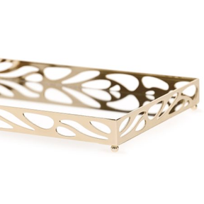 Bandeja em Metal Espelhada Leaf Dourada 27cm