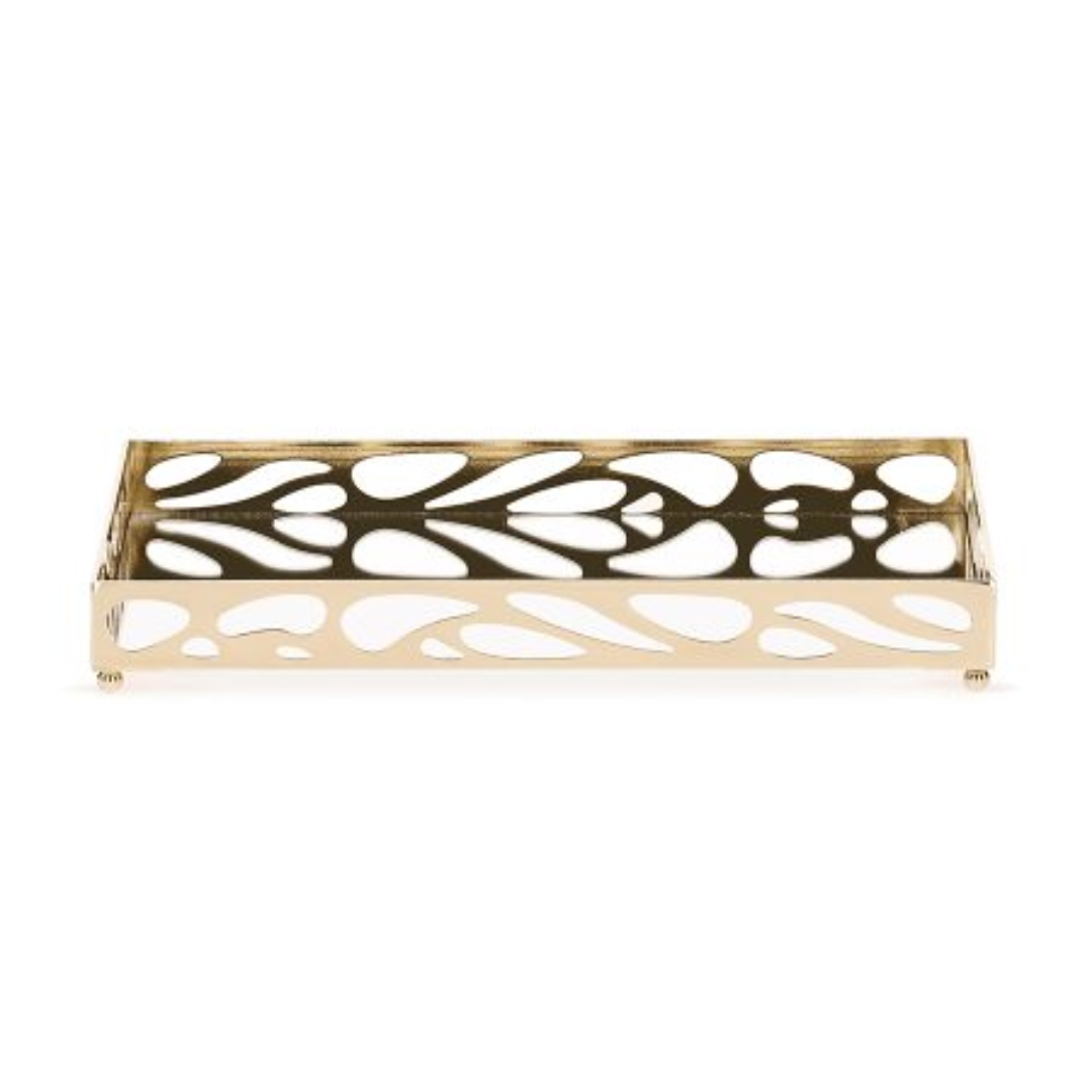 Bandeja em Metal Espelhada Leaf Dourada 24cm