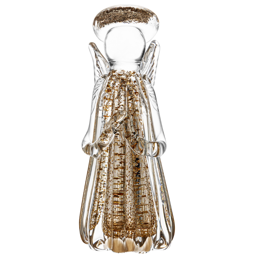 Escultura Anjo de Vidro Dourado 20cm