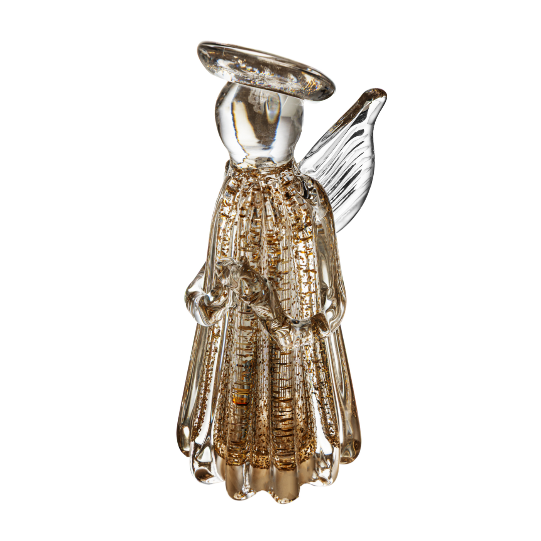 Escultura Anjo de Vidro Dourado 20cm