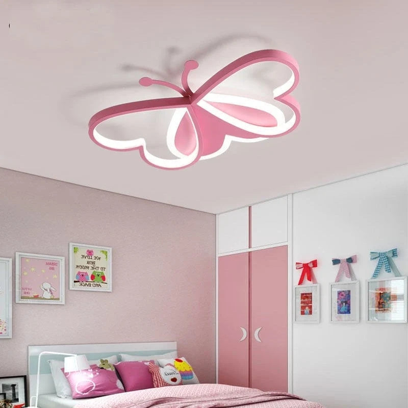 Luminária de Teto Plafon Para Quarto Infantil Borboleta Led - 50cm - Azul/Rosa