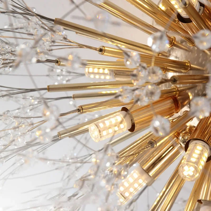 Lustre Pendente Moderno Dente de Leão Led - Dourado/Prata - 55cm