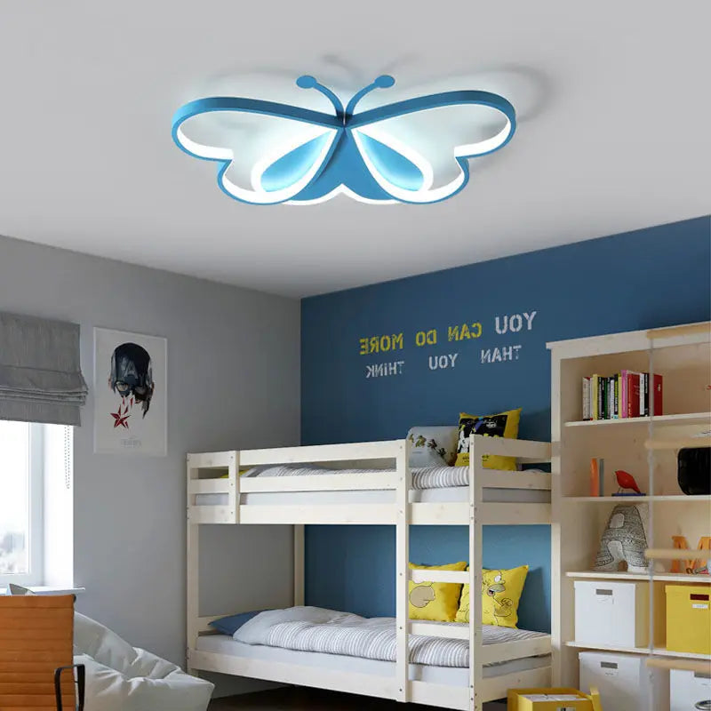 Luminária de Teto Plafon Para Quarto Infantil Borboleta Led - 50cm - Azul/Rosa