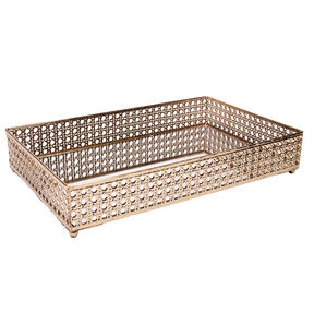 Bandeja de Metal Versalhes com Espelho Dourado 32cm