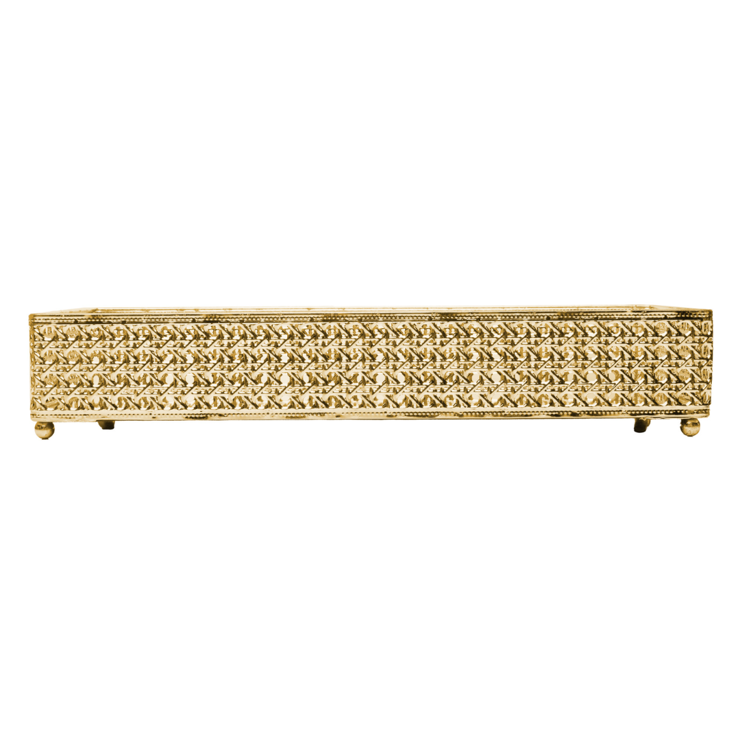Bandeja Retangular de Metal Versalhes com Espelho Dourado 32cm
