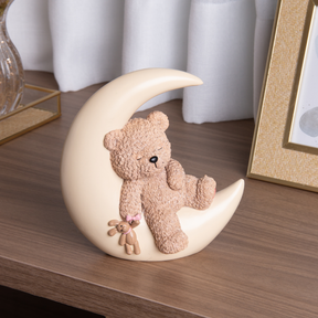 Figura Decorativa Urso na Lua Teddy Charm em Resina 18cm