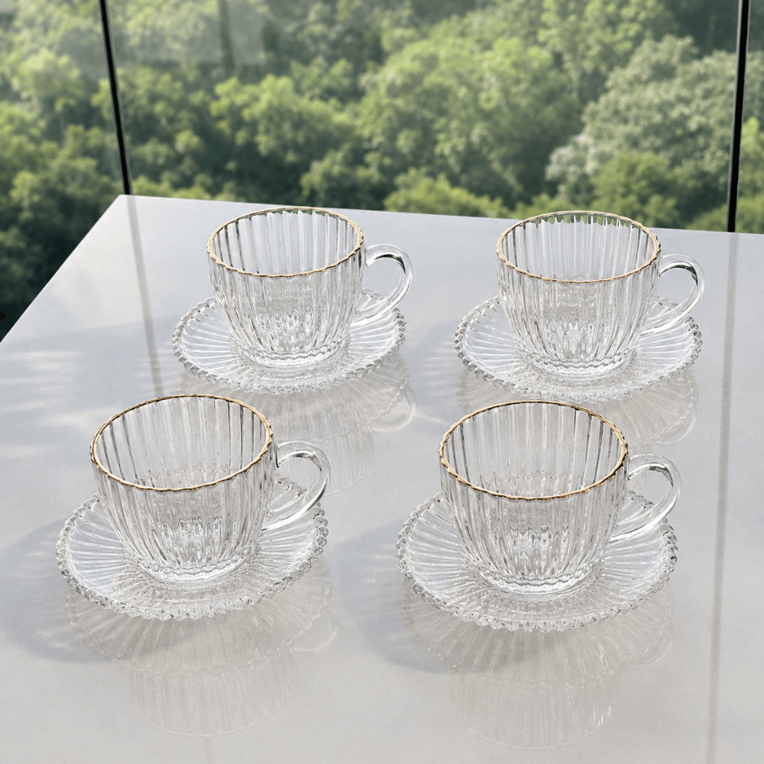 Jogo 4 Xícaras de Café em Cristal Imperatriz Fio de Ouro 110ml