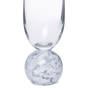 Jogo 2 Taças Base Esfera para Champanhe Vidro e Marmore Branco 210ml