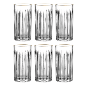 Jogo 6 Copos Altos Soho em Cristal com Fio de Ouro 350ml