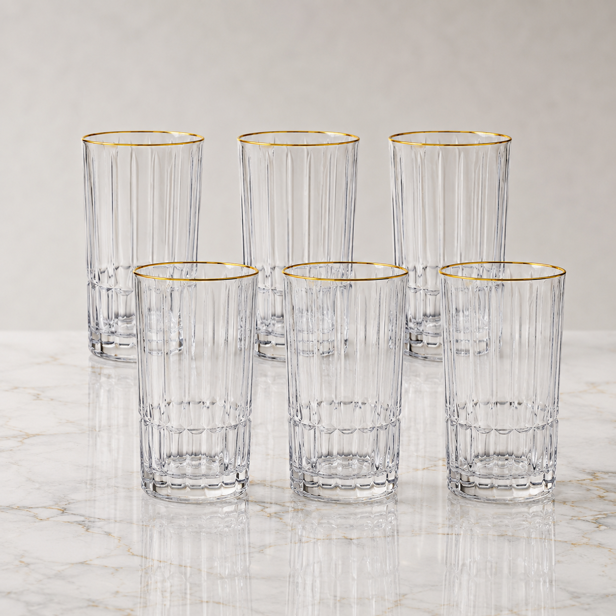 Jogo 6 Copos Longos Drink Cristalle com Borda Dourada 385ml