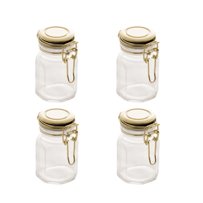 Kit 4 Porta Temperos Herméticos Vidro e Metal Dourado