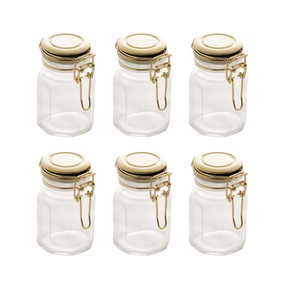 Kit 6 Porta Temperos Hermético Vidro e Metal Dourado