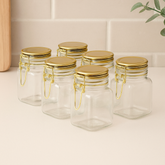Kit 6 Porta Temperos Hermético Vidro e Metal Dourado