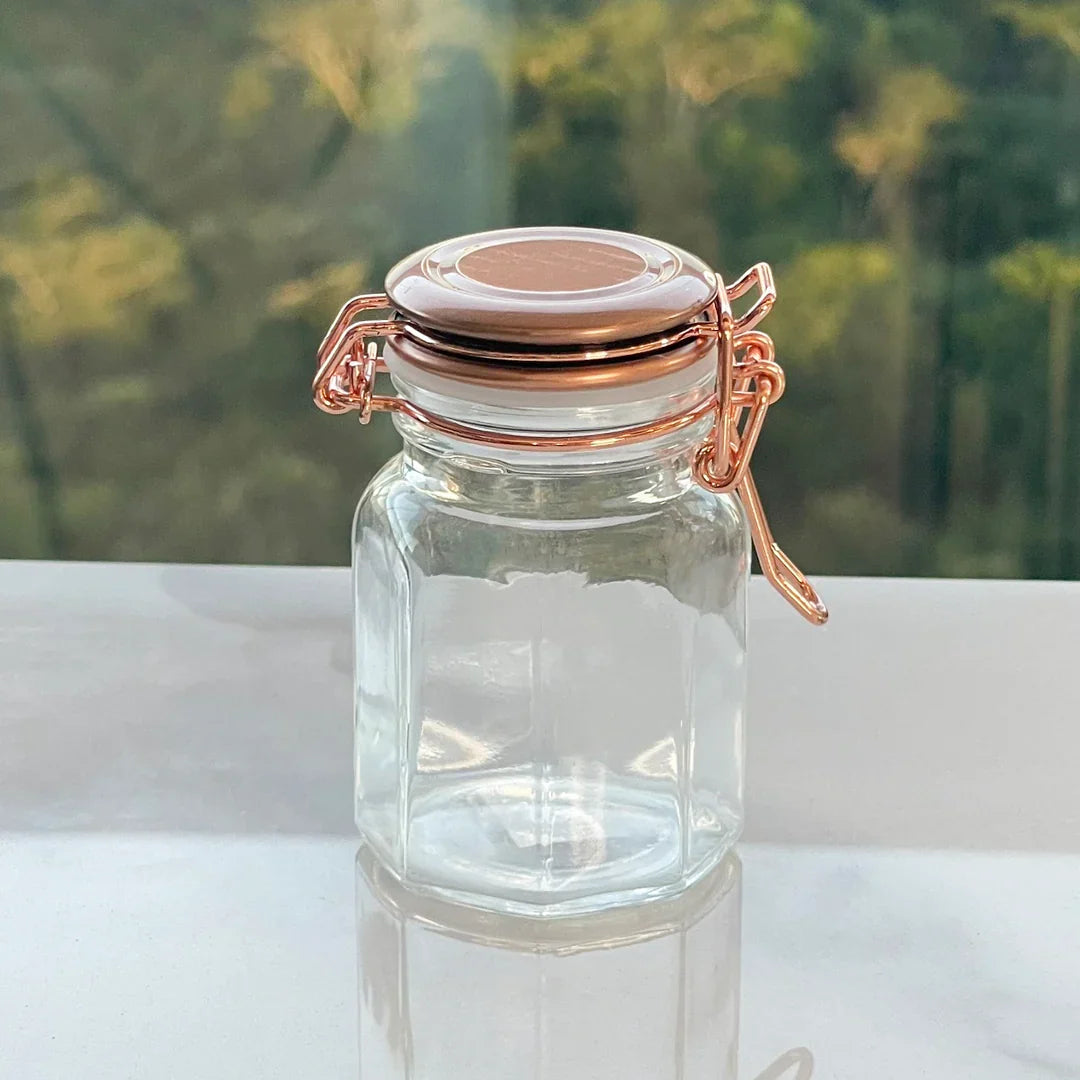 Kit 6 Porta temperos Herméticos de Vidro e Metal Rose Gold