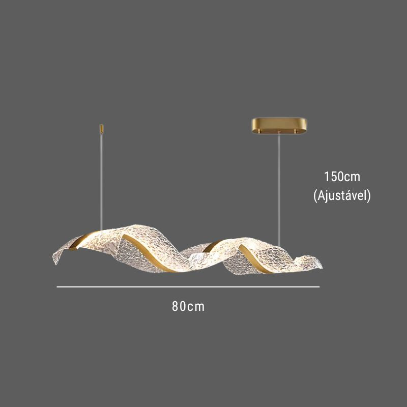 Lustre Pendente de Luxo Ondas em Efeito Cristal LEDZ - 80cm - Preto ou Dourado