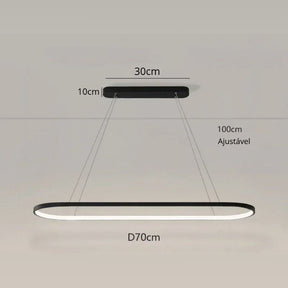 Lustre Pendente Moderno Minimalista Elipse Ledz - 70cm/90cm