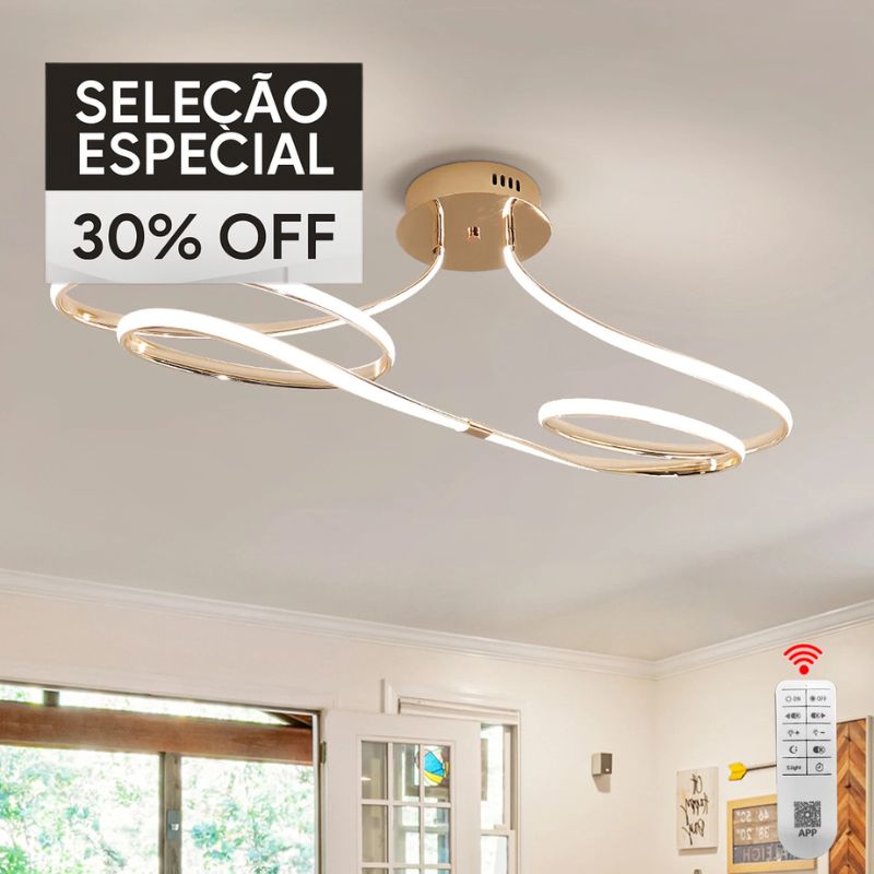 Últimas Unidades – 30% OFF | Lustre Luminária de Teto Plafon de Luxo Fluence LEDZ - Dourado/Prata/Preto – 75cm/96cm