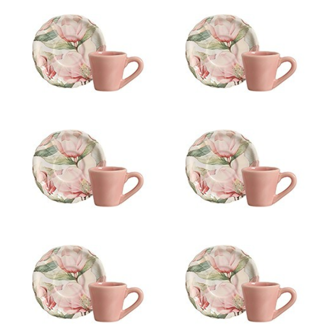 Jogo 6 Xicaras de Café com Pires Magnolia Rose 100ml