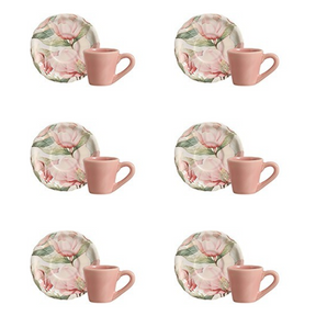 Jogo 6 Xicaras de Café com Pires Magnolia Rose 100ml