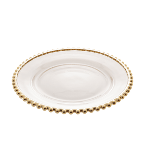 Prato Sobremesa Cristal com Borda Bolinha Dourada Pearl - 20 cm